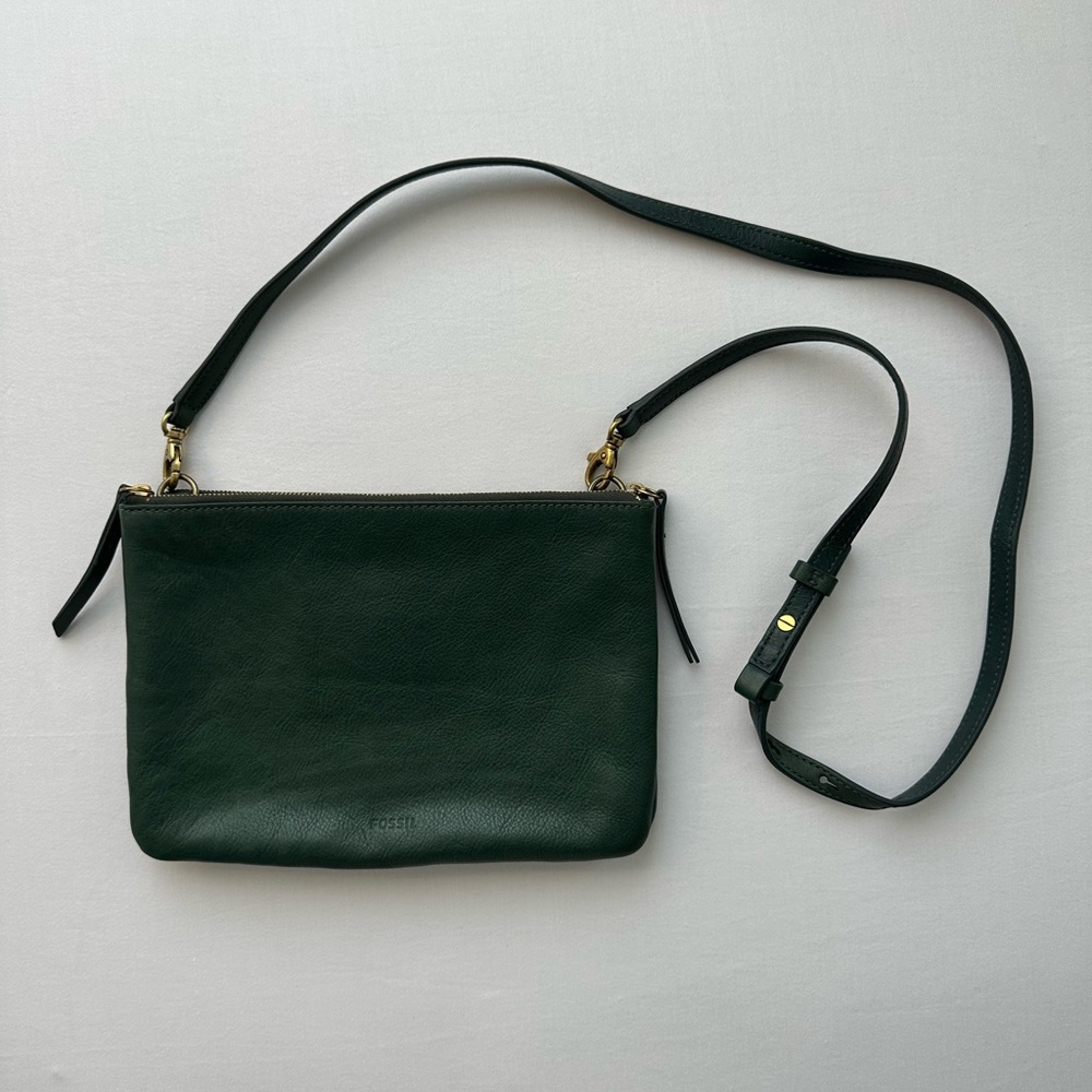 Beautiful Fossil Dark Green Leather Crossbody Bag